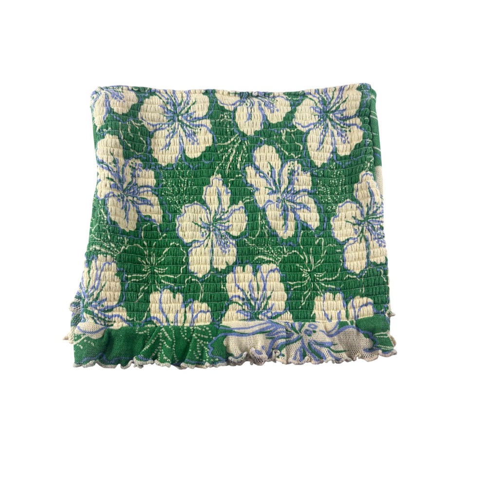 Free People Green Blue Hibiscus Floral Smocked Tube Top Mini Skirt Boho L/XL - Picture 2 of 5